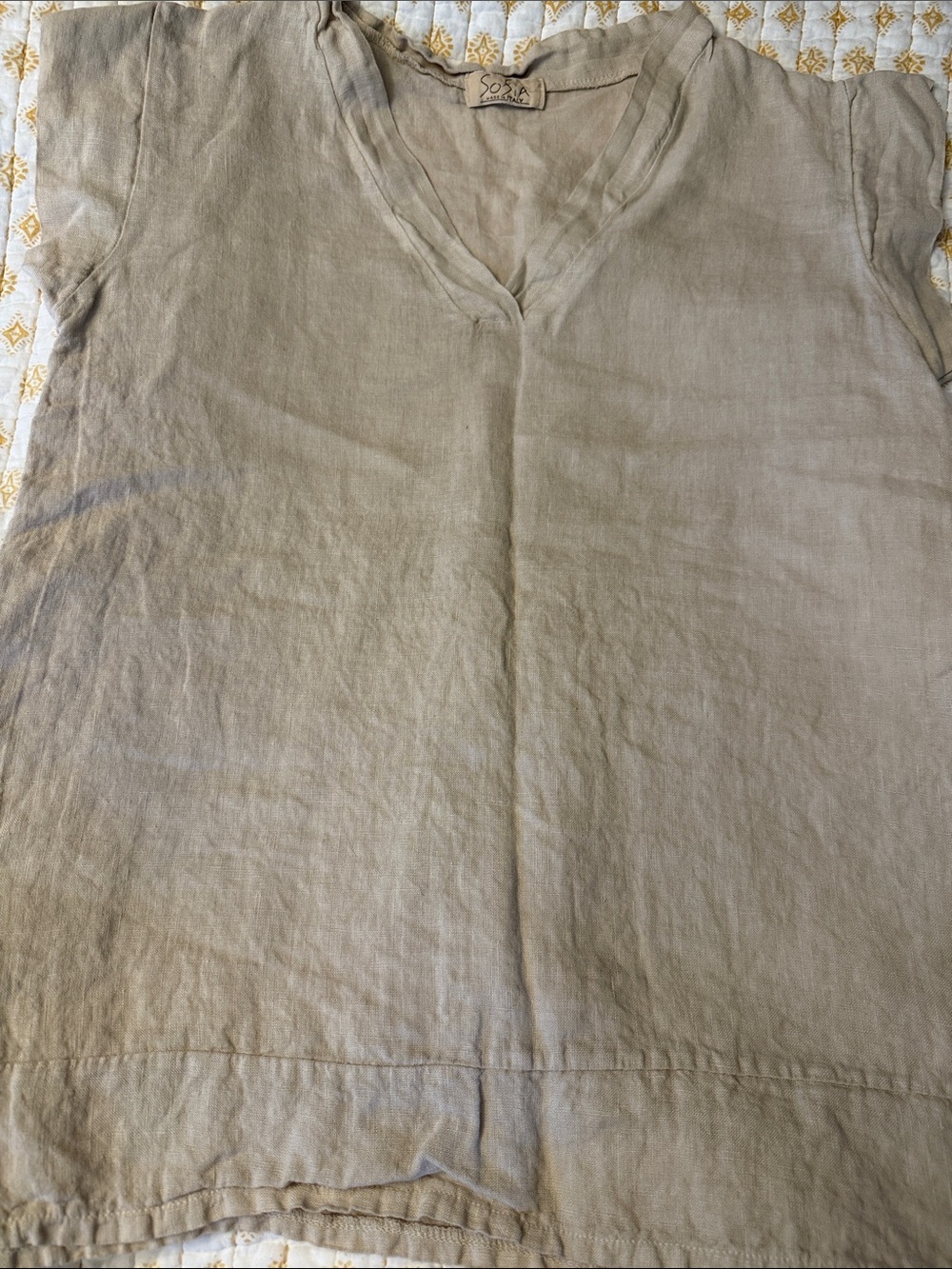 SOFIA Beige Linen V-Neck Tunic top small med